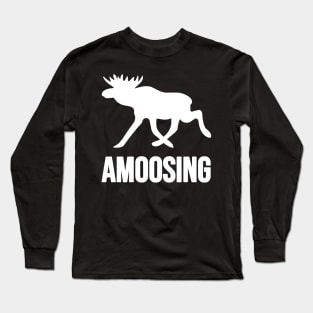Amoosing Walking White On Black Moose Silly Pun Long Sleeve T-Shirt
